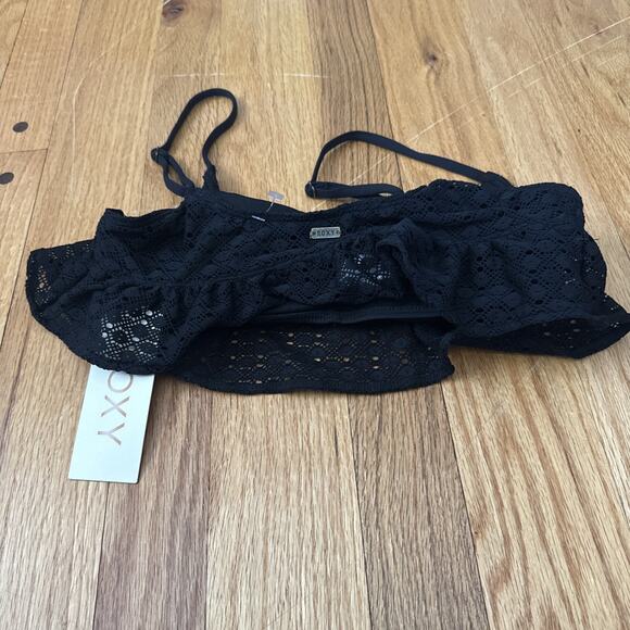 Roxy Cozy & Soft Layered Lace Crochet Bikini Top In Black Sz M - Picture 7 of 7